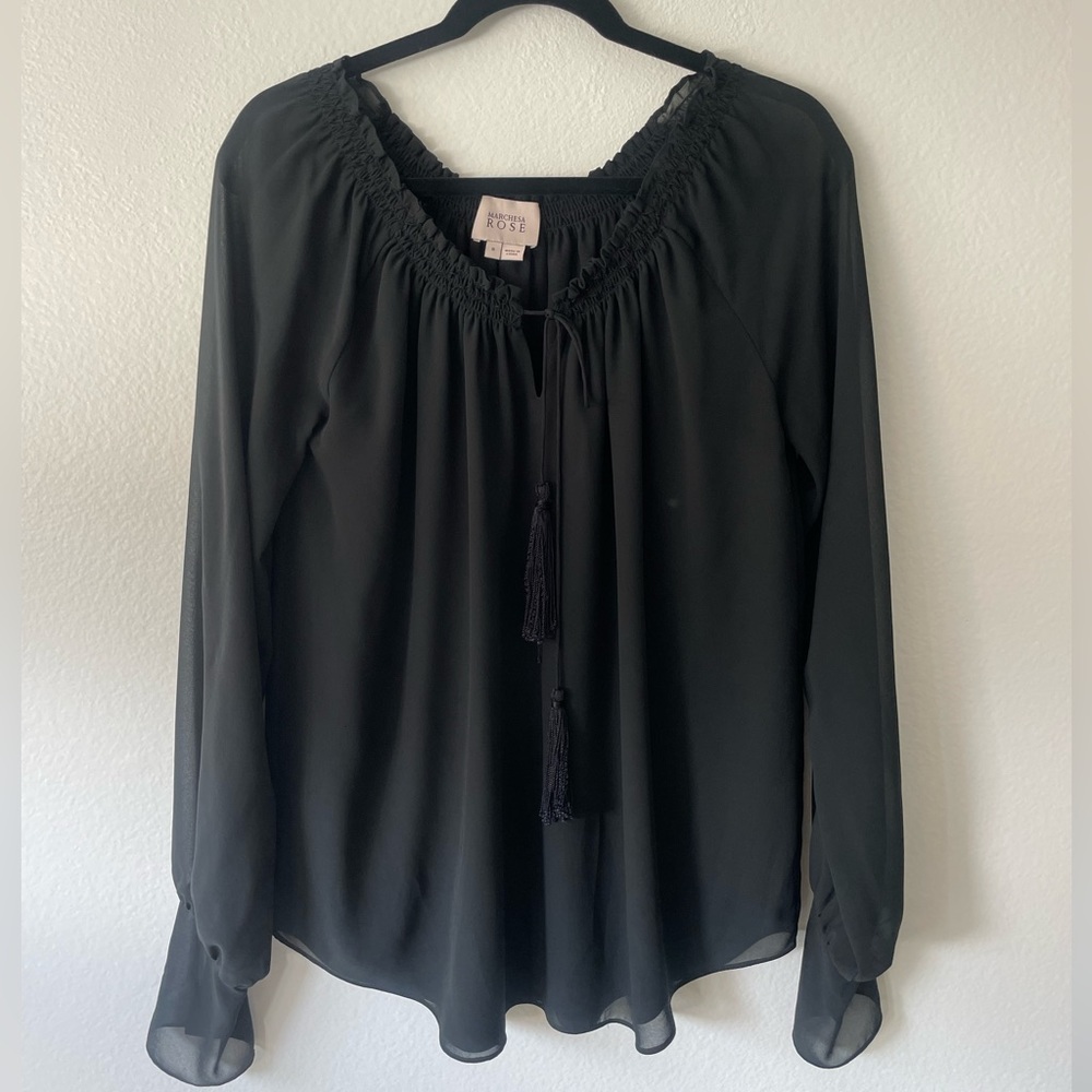 Marchesa Rose Black chiffon blouse small